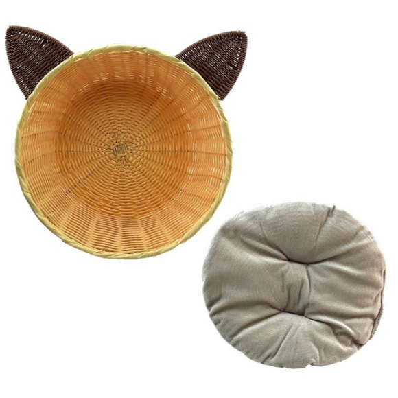 Woven Wicker Style Siamese Cat Cushion Bed - Picture 4 of 7